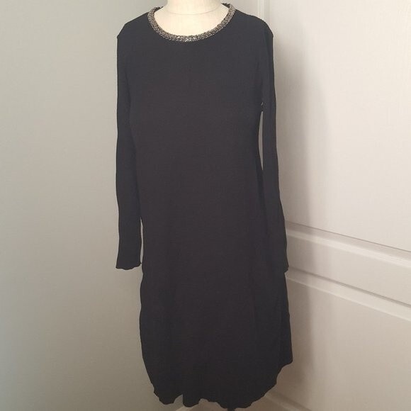 Zara Knit Black Sweater Dress with Beaded Neck - Picture 1 of 7